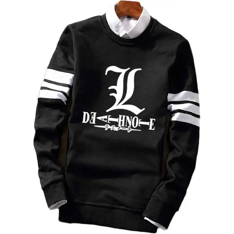 Fashion Striped Pullover Sweatshirt Death Note Guilty Crown Fleece Casual Jersey Contrast Color Full Sleeve Sweat Shirt Top Coat | Мужская