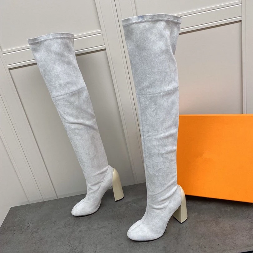 Beste Slip Op Winter Over De Knie Laarzen Vrouwen Stretch Suède Dikke Hoge Sexy Vrouw Schoenen Lange Bota Feminina Zapatos De Mujer