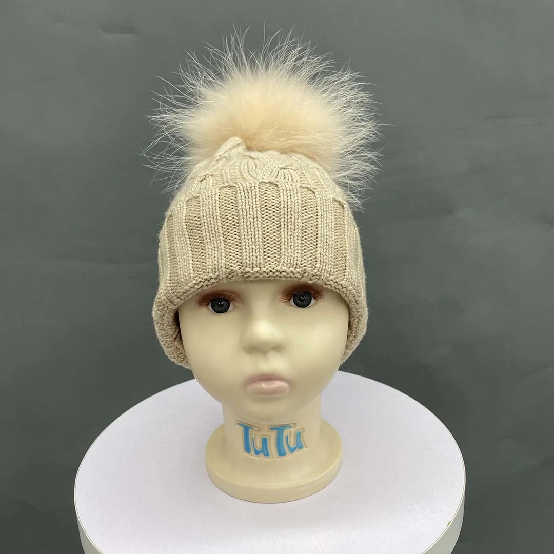

Warm Natural Winter Wool Hat High Quality Baby Hat Children's Flannel Twist Cashmere Cap