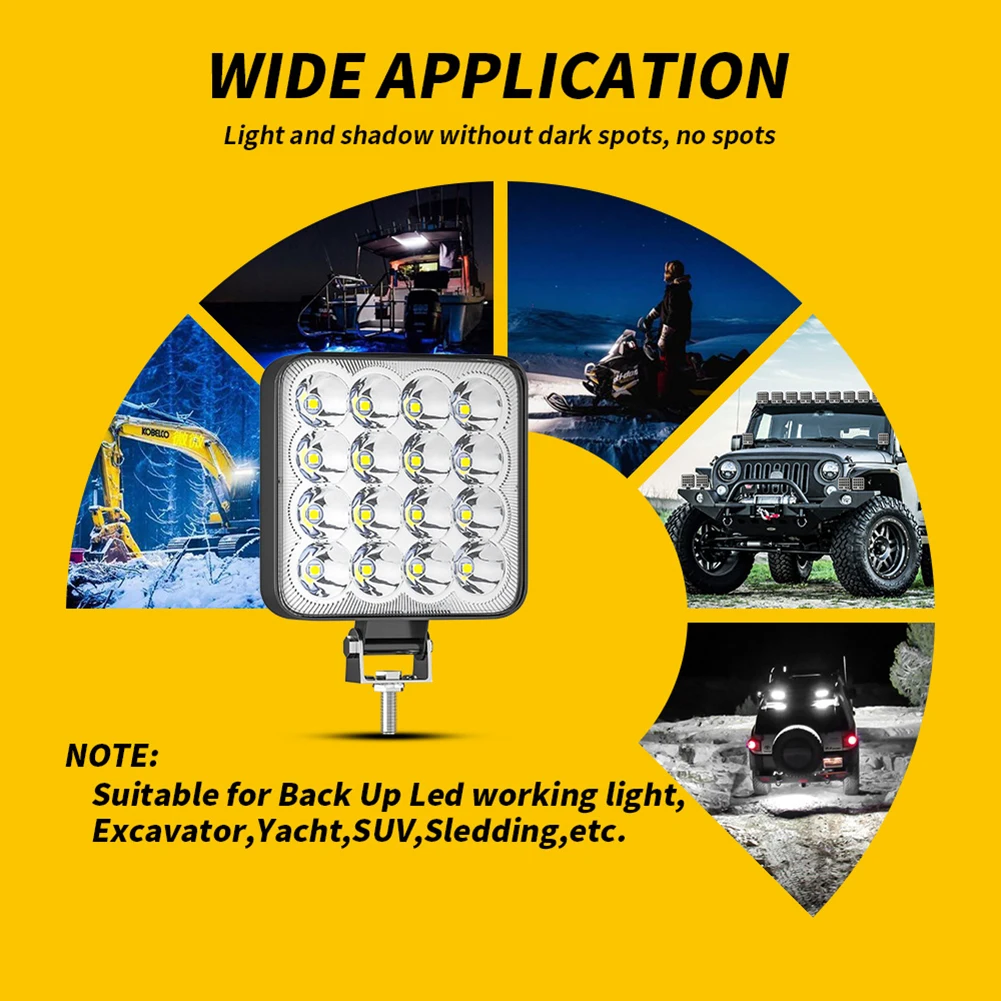 

48W 16LED 1200LM Work Light Square LED Light Super Bright Daylight White Light DC9V-60V 7500K for Car, Motorcycle, Trucks Car