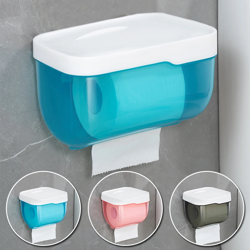 

Bathroom Toilet Transparent Tissue Box Waterproof Toilet Roll Paper Box Rack Wall-Mounted Roll Paper Tube Storage Box