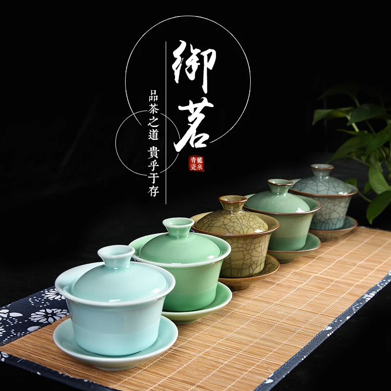 

WHYOU 150ML Ceramic Gaiwan Unique Tea Set for Oolong Tea Bone China Cover Bowl Dragon Auspicious Tea Tureen Office Decor Gift