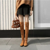 sexy women over the knee boots lace up women booties zipper warm fur ladies shoes thigh high female boots big size 33 45