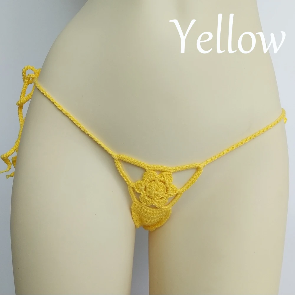yellow bottom 10 цветов, вязанные крючком стринги, женские мини бикини, низ, пляжные микро купальники, стринги, Бикини для загара, шорты - Цвет: yellow bottom