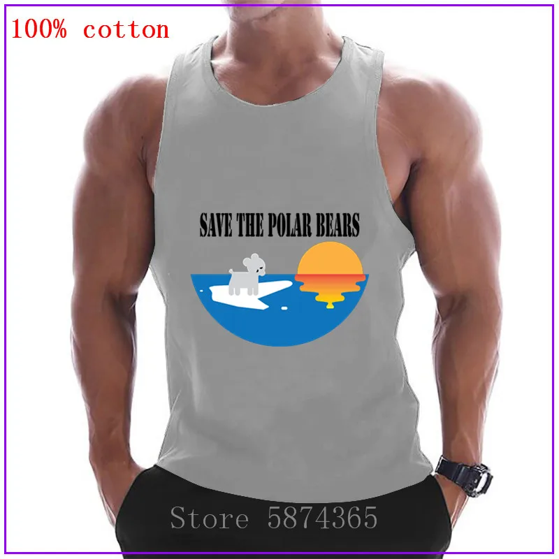 Elegant Ice Sunset Sea design Save the polar bear Mens Clothing Gyms Tank Tops Men cotton Vest Compression Bodybuilding Tanktop |