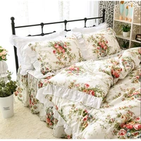 100cotton princess ruffles korean floral lace embroidery bedding set twin full queen king size bed skirt housse de couette