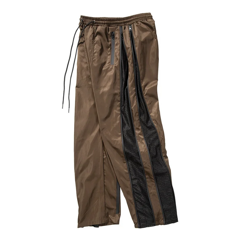 

High Street Double Zipper Mesh Stitched Casual Pants For Men And Women Drawstring High Waist Casual Trousers 2022 New