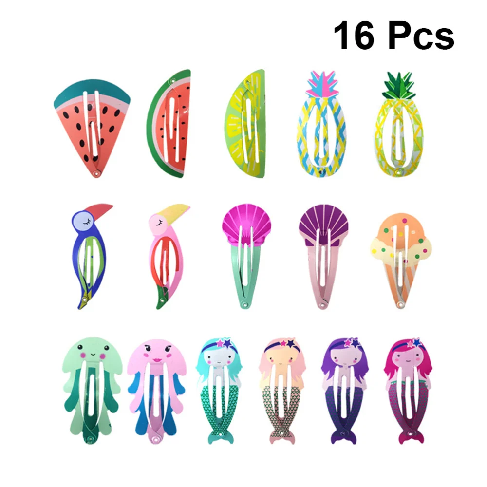16 шт. заколки для волос девочек с милым животным принтом фруктов металлические