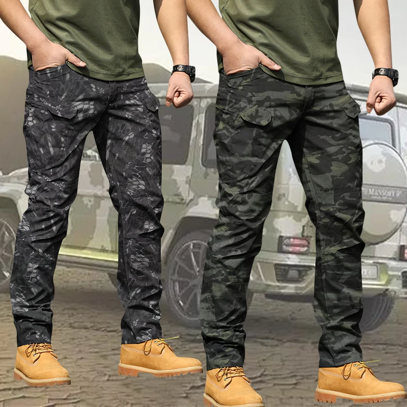 Spring and Autumn Men's Outdoor Archon Tactical Plaid Fabric Urban Special Service Trousers IX7 Multi-pocket Cargo Camouflage Pa