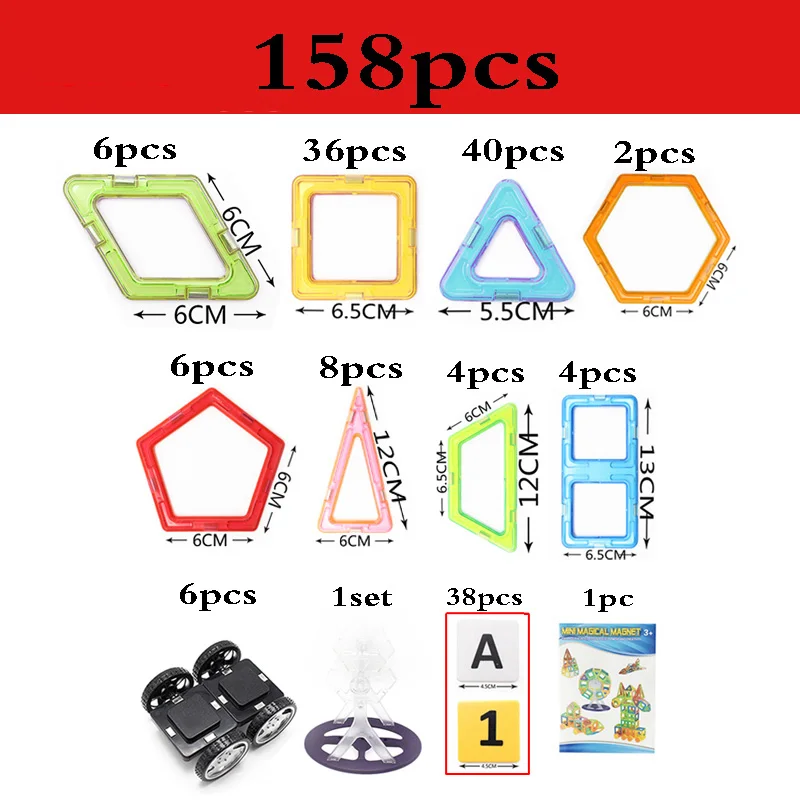 

158PCS Big Size Magnetic Building Blocks Triangle Square Brick designer Enlighten Bricks Magnetic Toys Free Stickers Gift