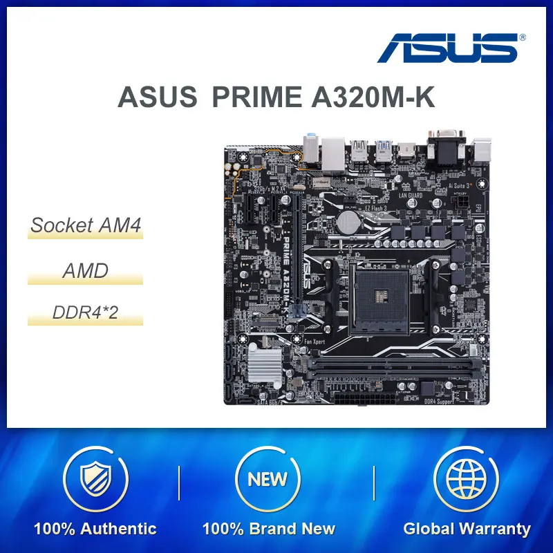 Материнская плата ASUS PRIME A320M-K AMD Ryzen AM4 DDR4 HDMI VGA M.2 USB 3,1 Micro-ATX для недорогих игровых компьютеров