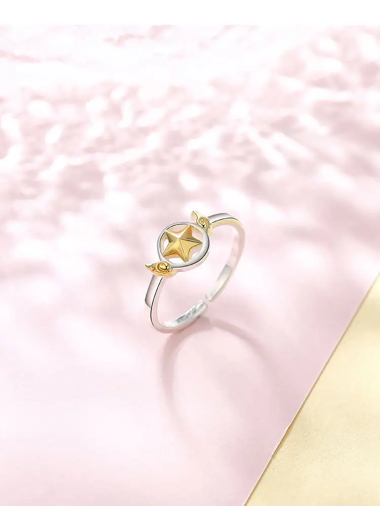 

Anime S925 Sterling Silver Ring Card Captor Sakura Momok Ring Adjustable Finger for Women Girl Gift Fine Jewelry