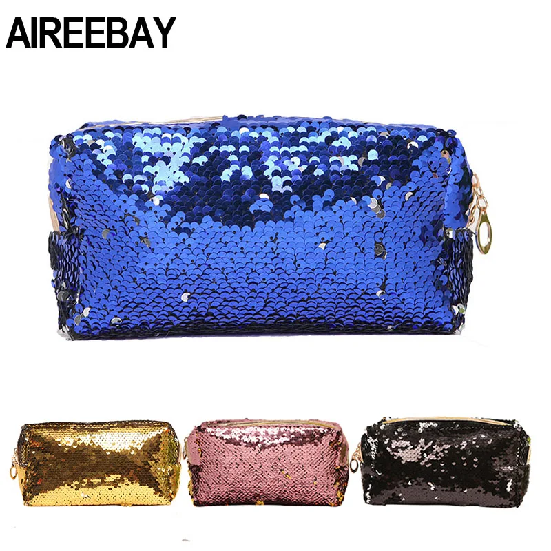 AIREEBAY блестящая Косметика Сумки двухцветные блестки Сумочка косметичка для
