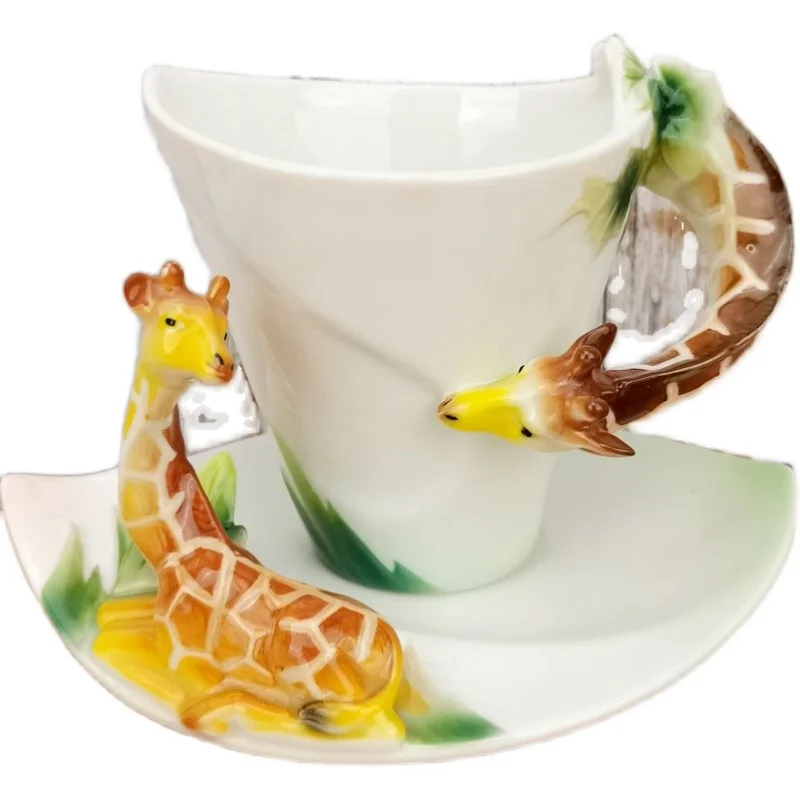 

porcelain coffee cup cartoon giraffe cup dish set ceramic milk cup juice cup European and American style embossed flower tea cup
