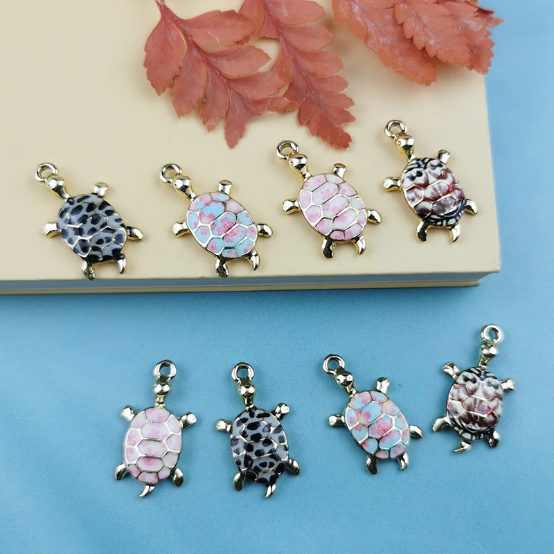 

JeQue 10pcs Kawaii Printing Metal Cabochon Turtle Alloy Charms Cute Animals Earrings Pendant For Trend Jewelry Bracelet Dangle
