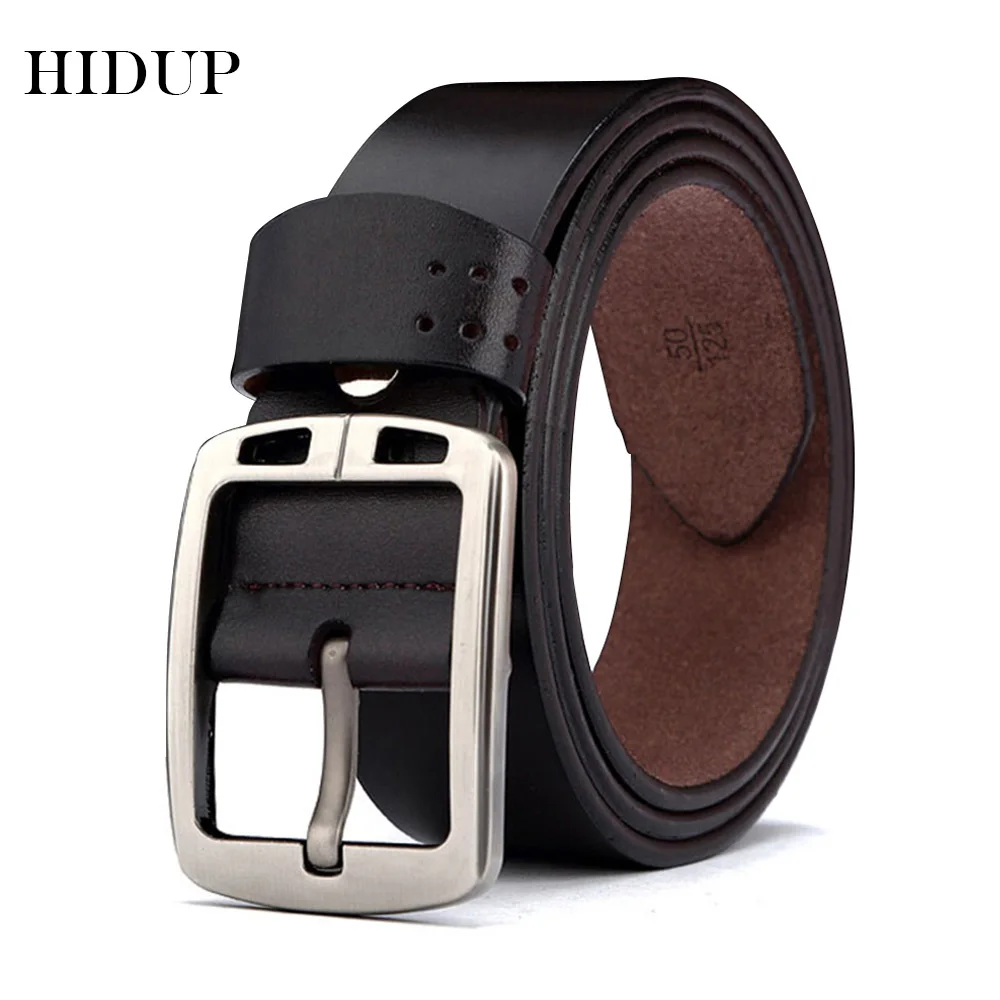 HIDUP New 100% Real Cow Genuine Leather Belts for Men Men's Pin Buckle Metal Belt 3.8cm Width Clothing Accessories Jeans NWJ697