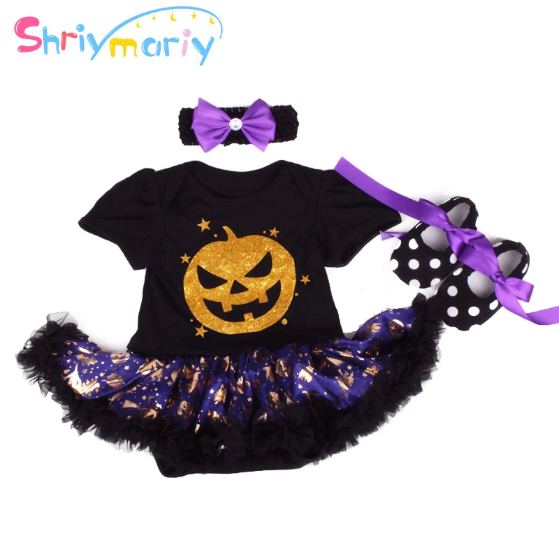 

Shriymariy 0-18M My 1st Halloween Baby Girl Tutu Dress Set Letter Cartoon Print Romper Tulle Bow Skirts Outfits Newborn Clothing