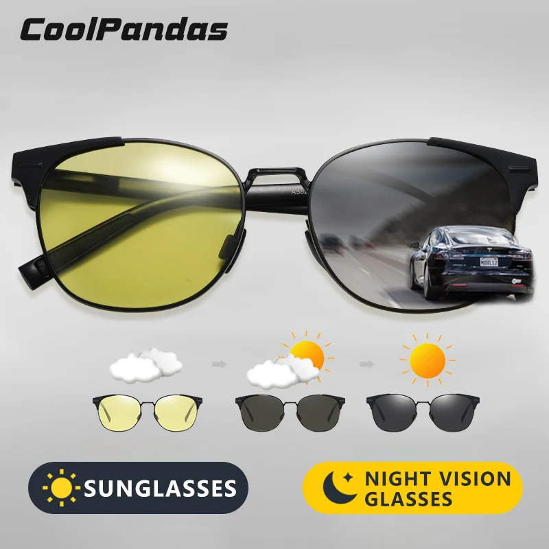 Круглые солнцезащитные очки унисекс CoolPandas желтые поляризационные фотохромные