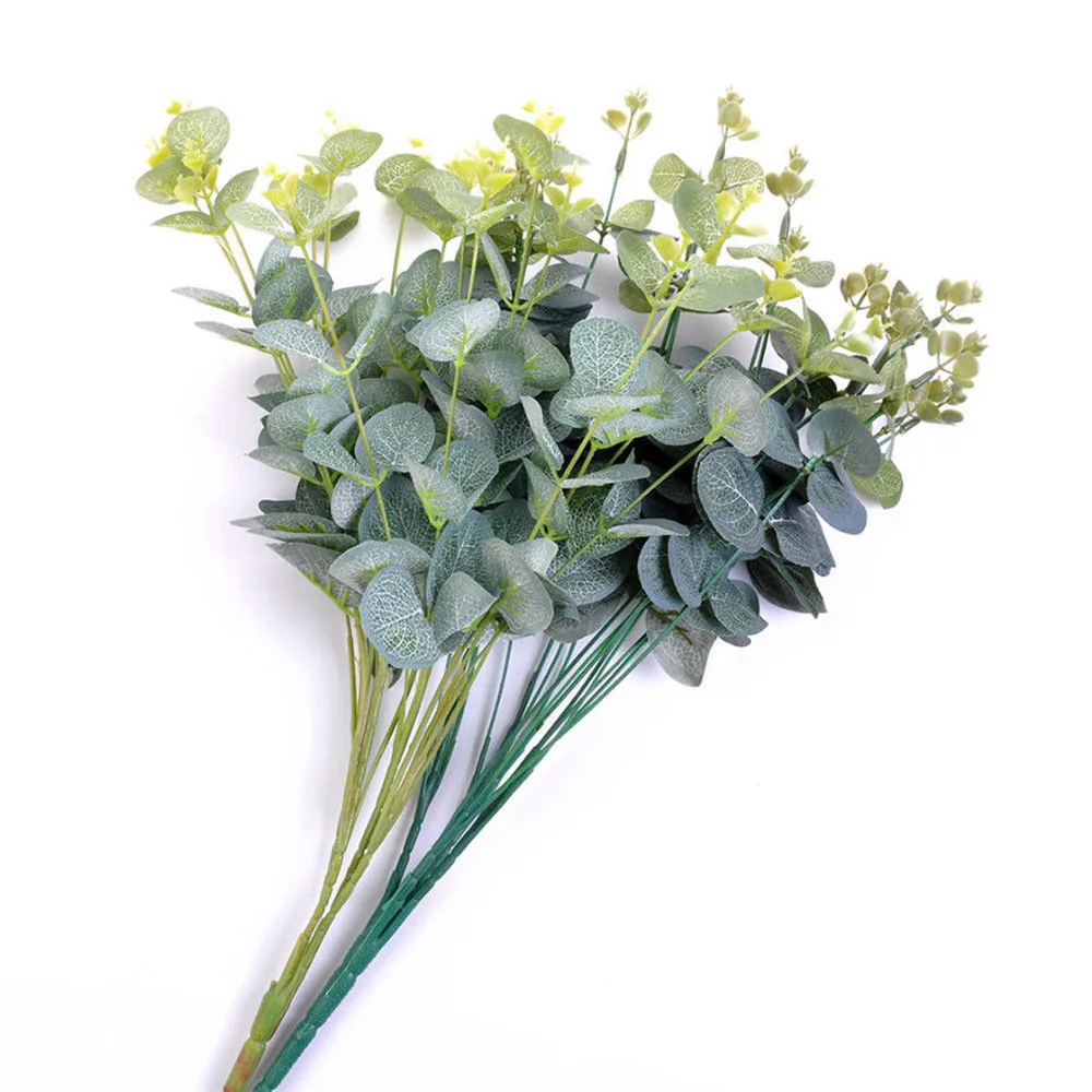 Ветка из искусственных листьев в стиле ретро зеленые шелковые листья эвкалипта