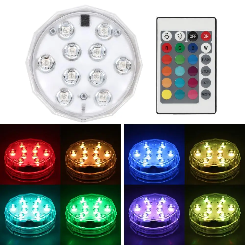 1 шт., 10 светодиодных ламп с дистанционным управлением, RGB подсветка для бассейна, подводная Ночная лампа, напольная ваза, чаша, вечерние садовые украшения