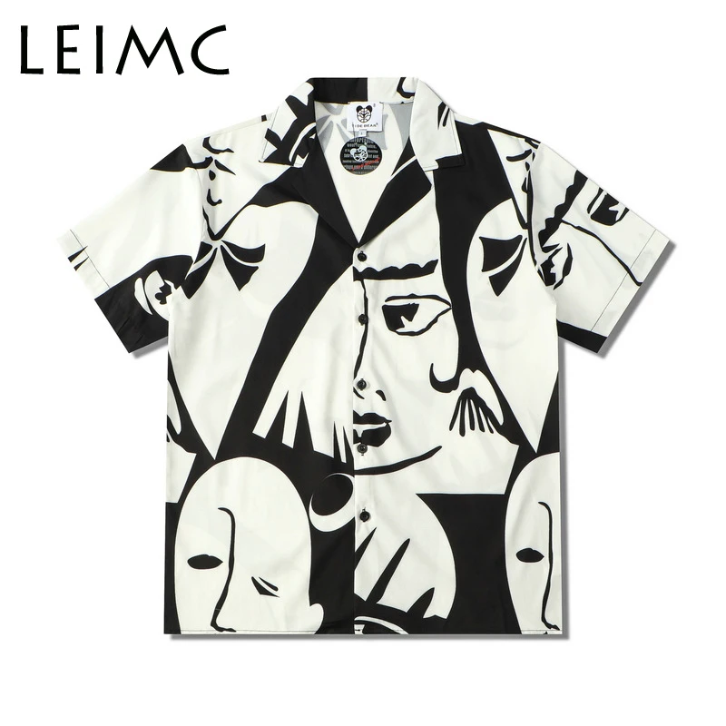 

LEIMC 2021 Harajuku Retro Summer Printed Shirt Short Sleeve High Street Casual Lapel Polo Shirt Men's Hawaiian Floral Shirt X7