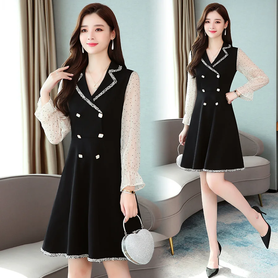 Винтажные черные мини платья Осень зима новинка 4XL плюс размер сексуальное