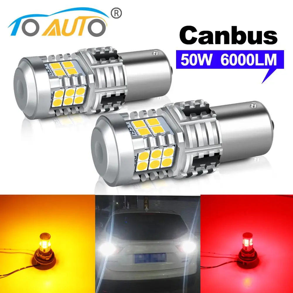 2 шт. 50 Вт 6000LM P21W 1156 BA15S светодиодные лампы BAU15S PY21W Canbus Error Free 20SMD 3030 чипы авто
