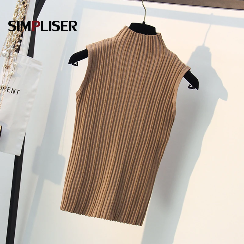 Женский вязаный жилет пуловеры без рукавов с высоким воротником женские