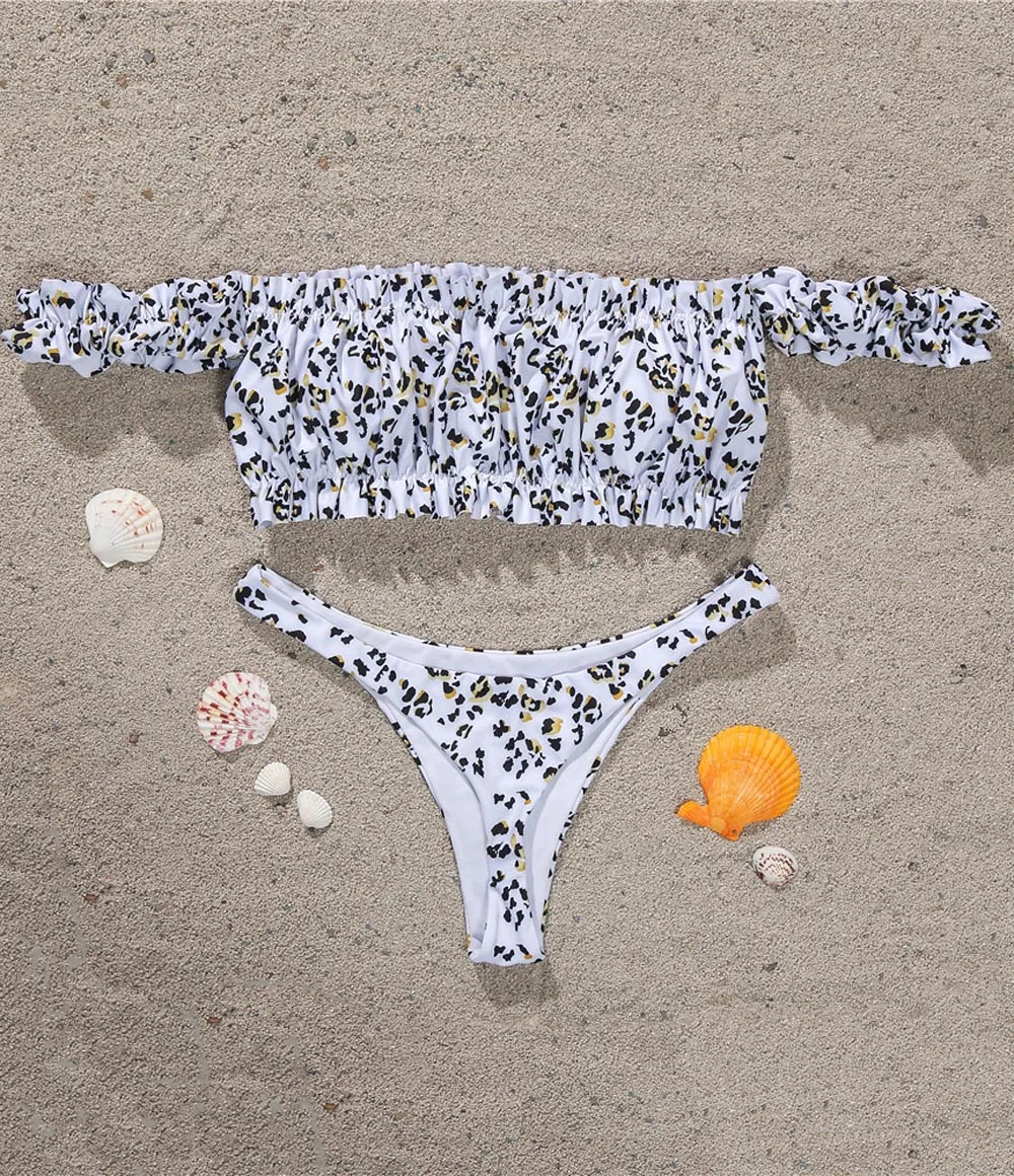 Пикантный цветочный бикини с открытыми плечами женский купальный микро костюм