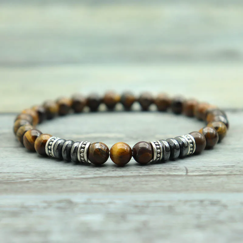 Браслет из натурального лавового гематита и тигрового глаза 6 мм - купить по