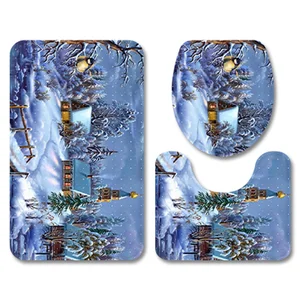 Набор фланелевых Противоскользящих ковриков для ванной, модные декоративные коврики для ванной комнаты, в рождественском стиле, с Санта-Клаусом