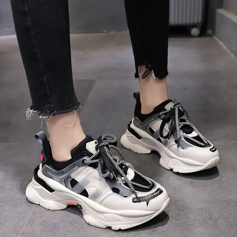 

Plus Size Platform High-soled Sport Shoes Women Sneakers Shoes Women 2020 Womens Running Shoes Ladies Sports Black White D-569