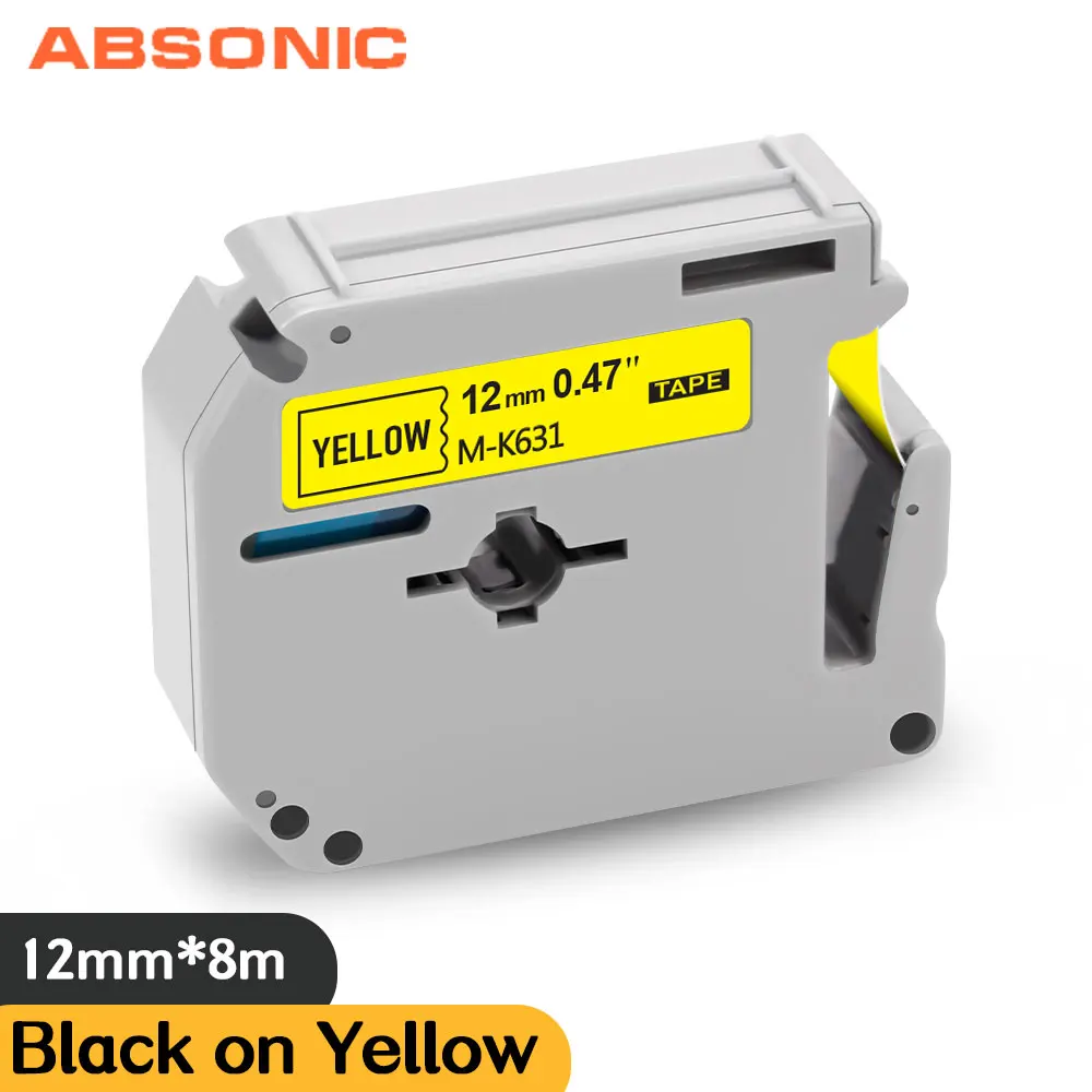 

Absionc MK-631 MK631M-K631 12mm Black on Yellow MK Label Tape Replaces for Brother P-touch PT90 PTM95 PT80 PT100 PT110 PT65 PT70