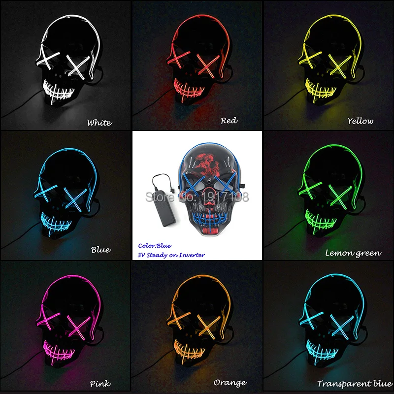 10 цветов освещения Светодиодная маска для Хэллоуина ужасная EL Wire с 3V Driver страшной