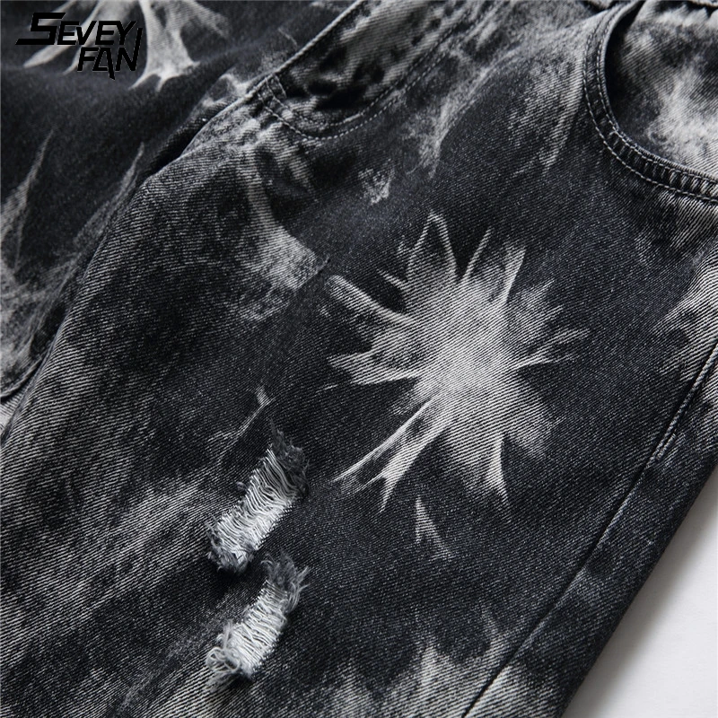

Plus Size Hole Jeans Men Hip Hop Oversized Streetwear Destroy Distressed Ripped Black Denim Pants Fashion Straight Trousers Male