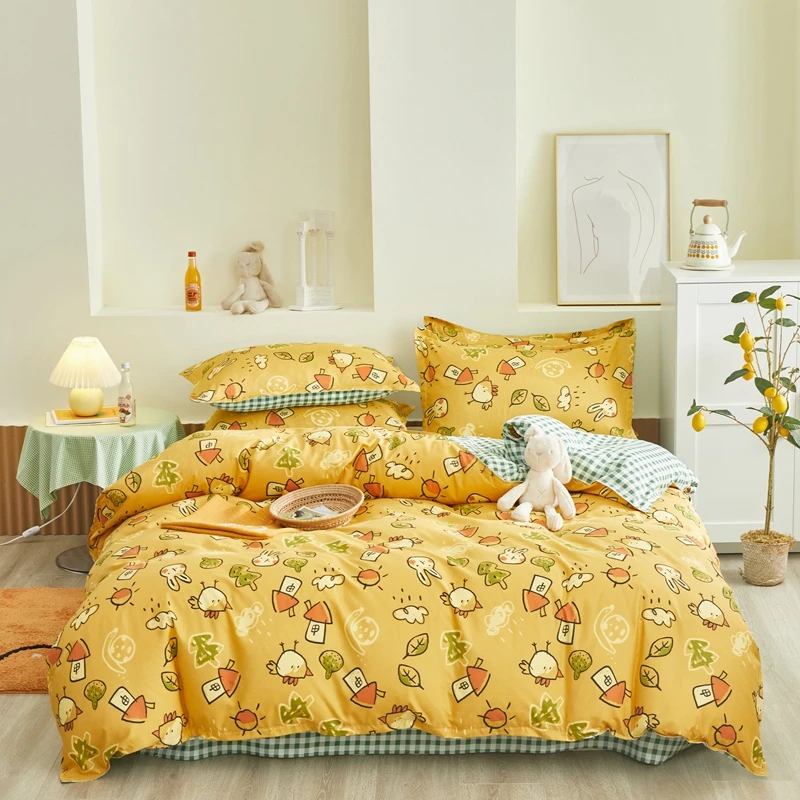 

Cianlsria Fashion Flower Theme Plain 1.2M-2.0M 4PCE Bedding Sets A/B Double-Sided Quilt Cover Pillowcase Sheets