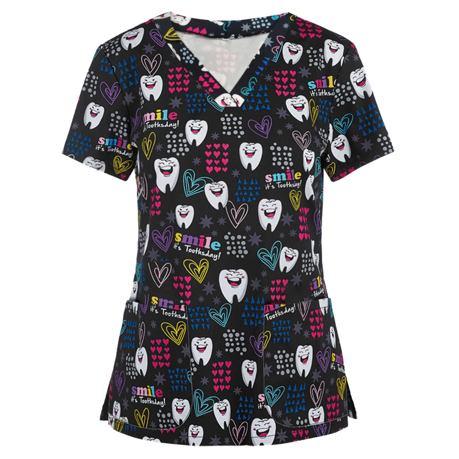 

Teeth Print Scrub Tops Women Dentist Working Uniform Nurse Scrub Uniformes Medicos Para Mujer Tooth Hospital Workwear A50