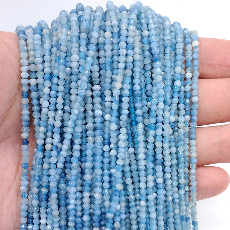 Natural Faceted GemStones Aquamarine Beads Small Section Loose Spacer For Jewelry Making DIY Necklace Bracelet 15''2x3mm 3x4mm
