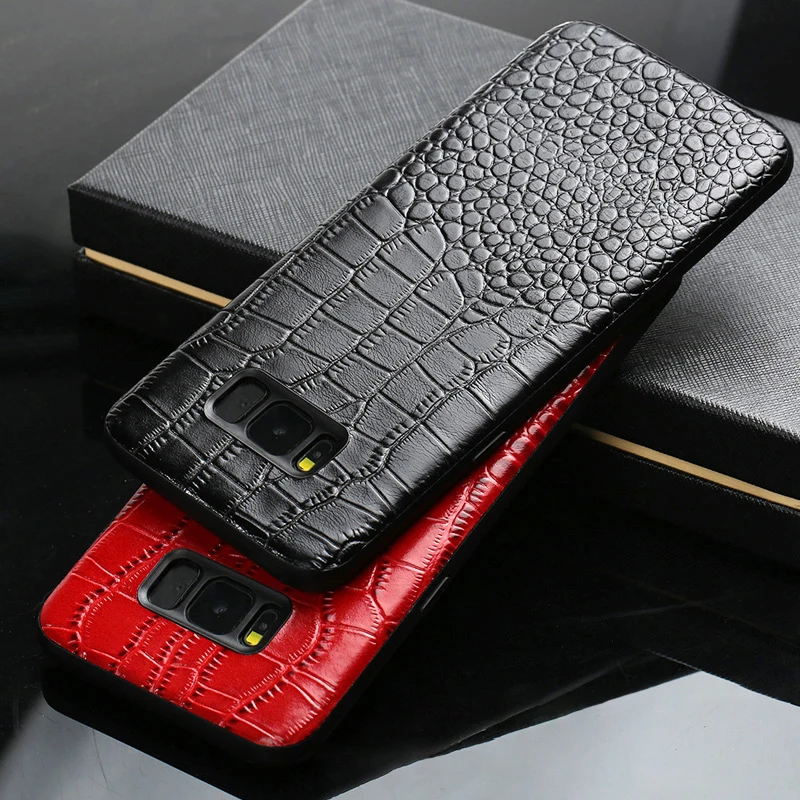 Кожаный чехол для телефона Samusng Galaxy S7 edge S8 S9 Plus из воловьей кожи с крокодиловой