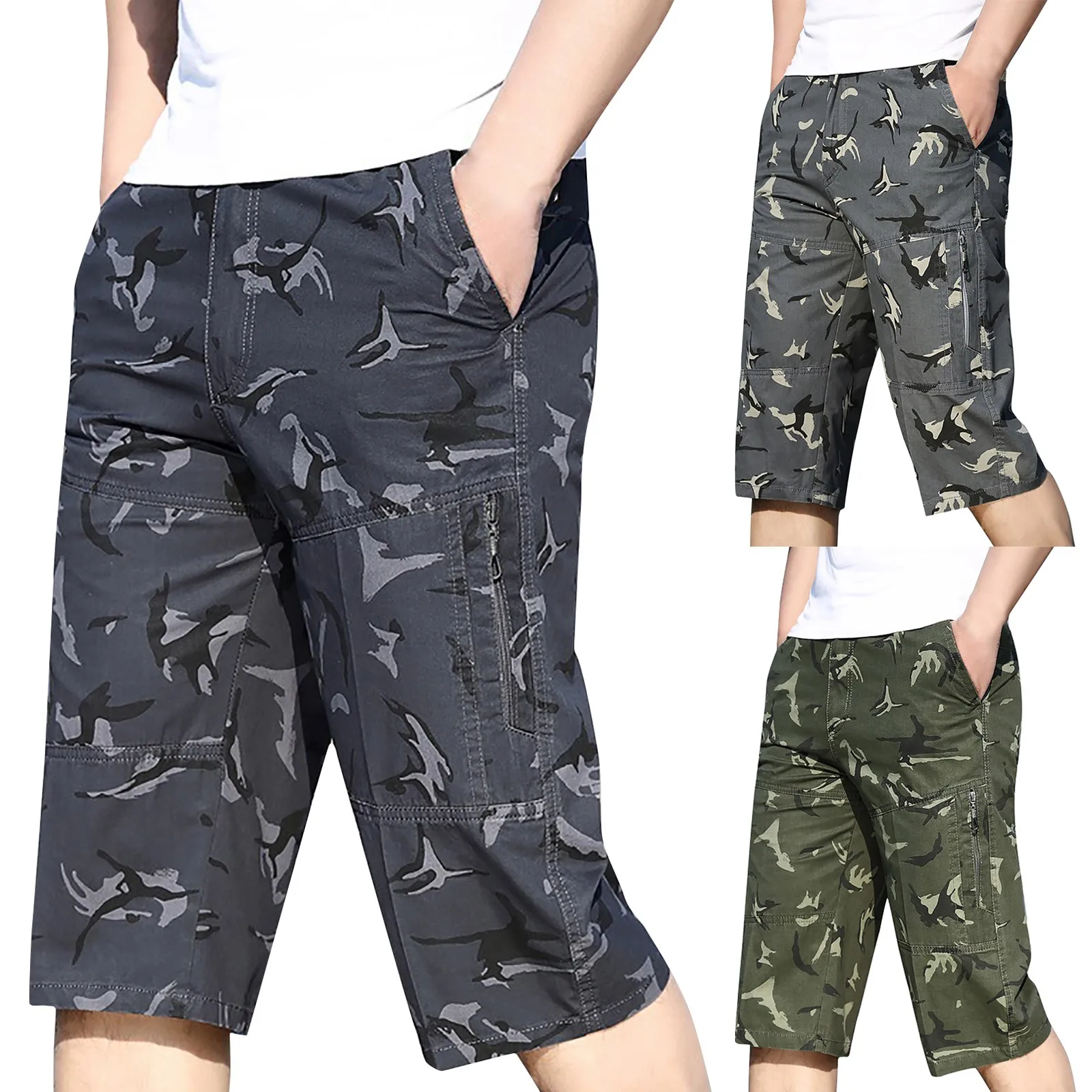 

57# Men Shorts Loose Summer Casual Fitness Bodybuilding Shorts Camouflage Printed Pocket Outdoors Sports Shorts Versatile Pants