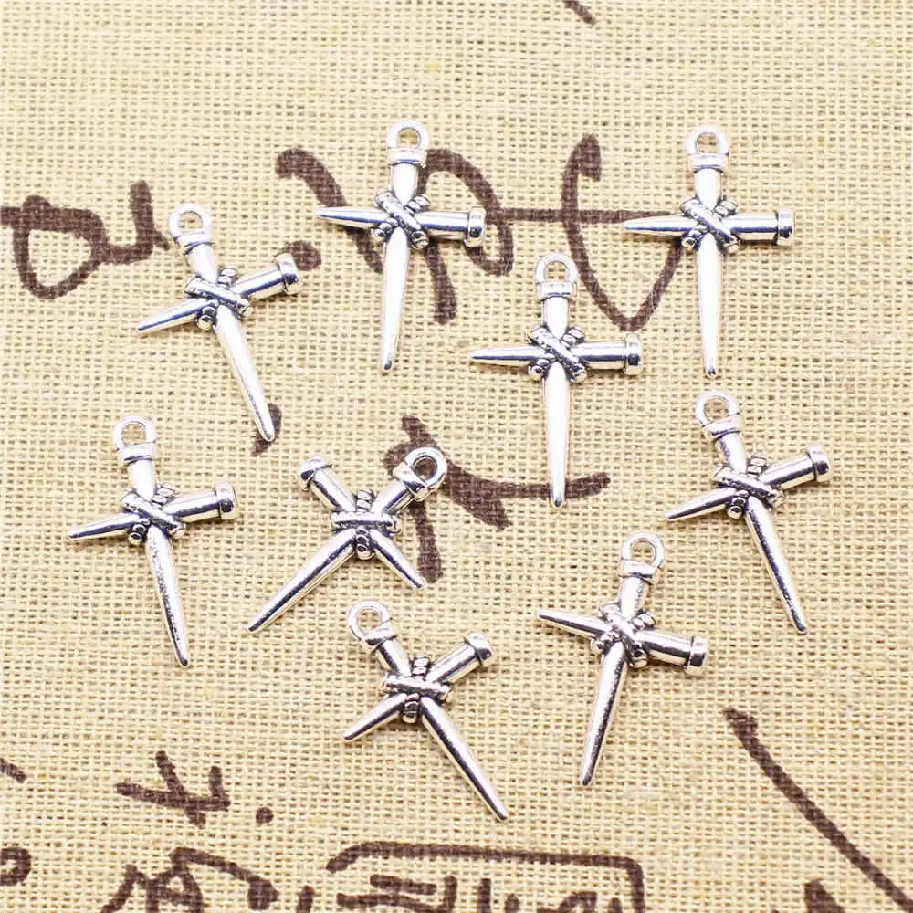 

Pendant Charm 22x16mm Nail Cross Charms Antique Silver Color 10pcs