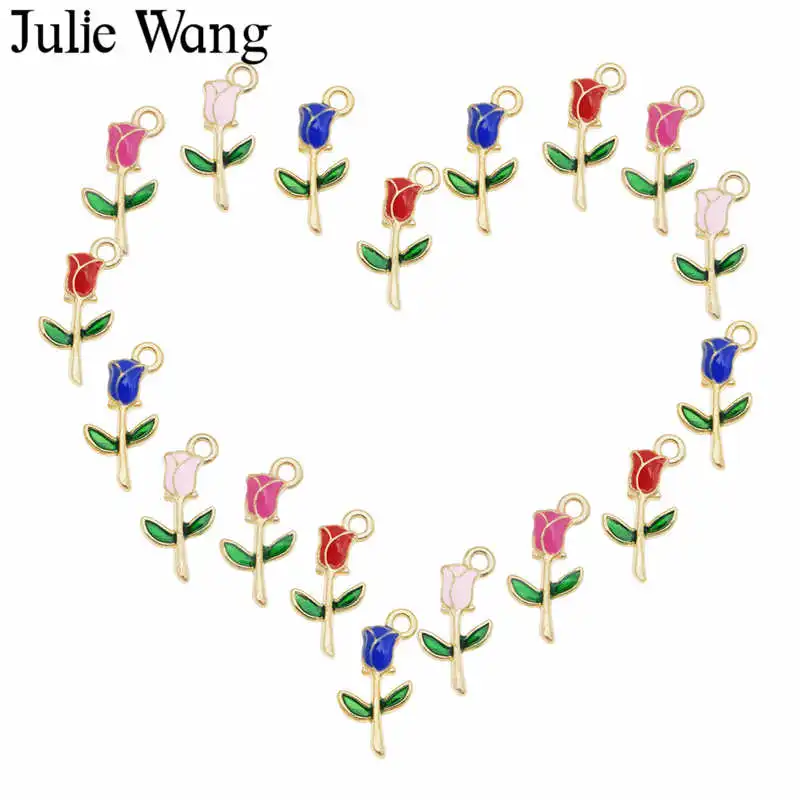 Julie Wang 8 шт. эмалированные розы очаровательные цветы розовый красный синий сплав