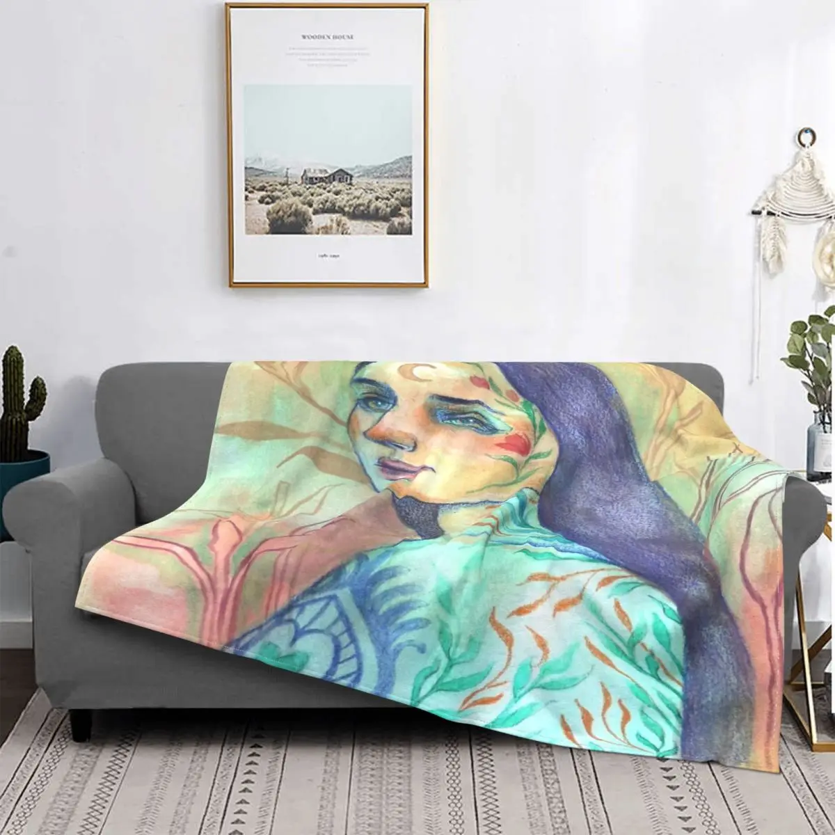 

Manta de retrato de mujer de Art Nouveau, colcha de cama a cuadros de Anime, manta a cuadros, colcha de Picnic