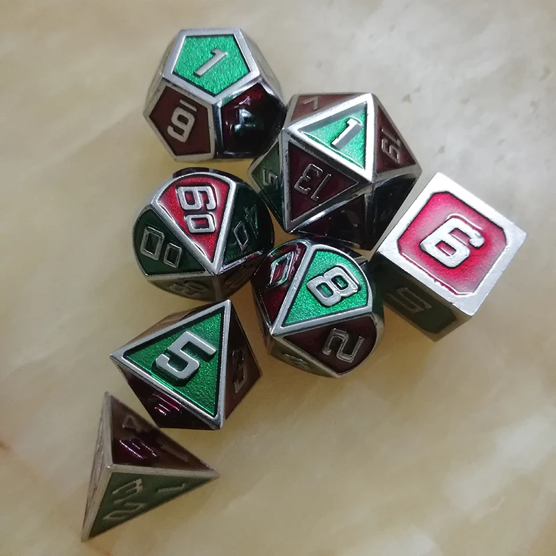 Технические металлические кости для ролевых игр многогранные d20 10 8 зеленых