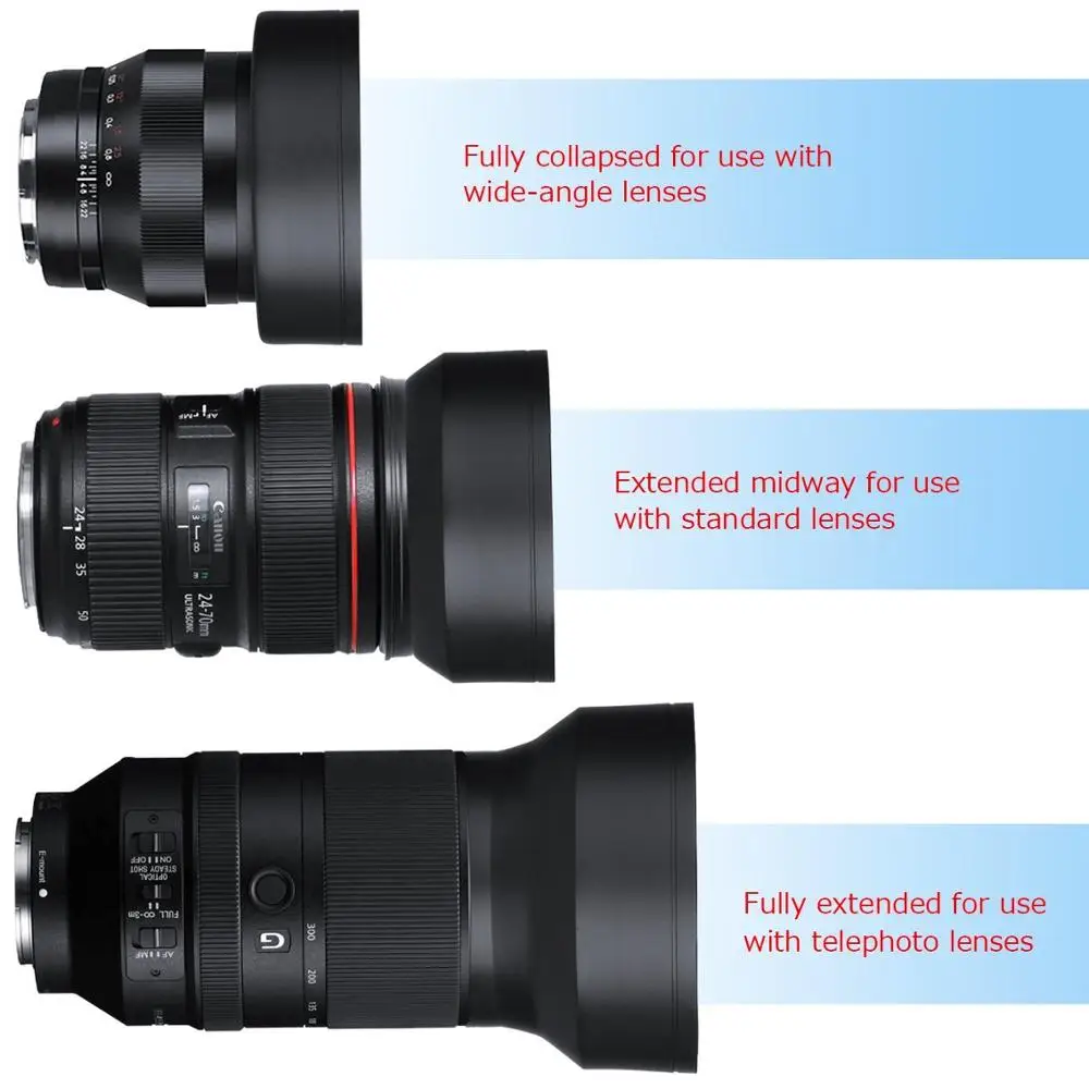 3 ступенчатая Складная Резиновая бленда в 1 для цифровой камеры Panasonic LUMIX DC FZ1000 Mark II