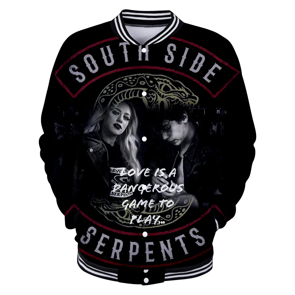 Повседневная бейсбольная куртка с длинным рукавом и 3D принтом ривердейл женская