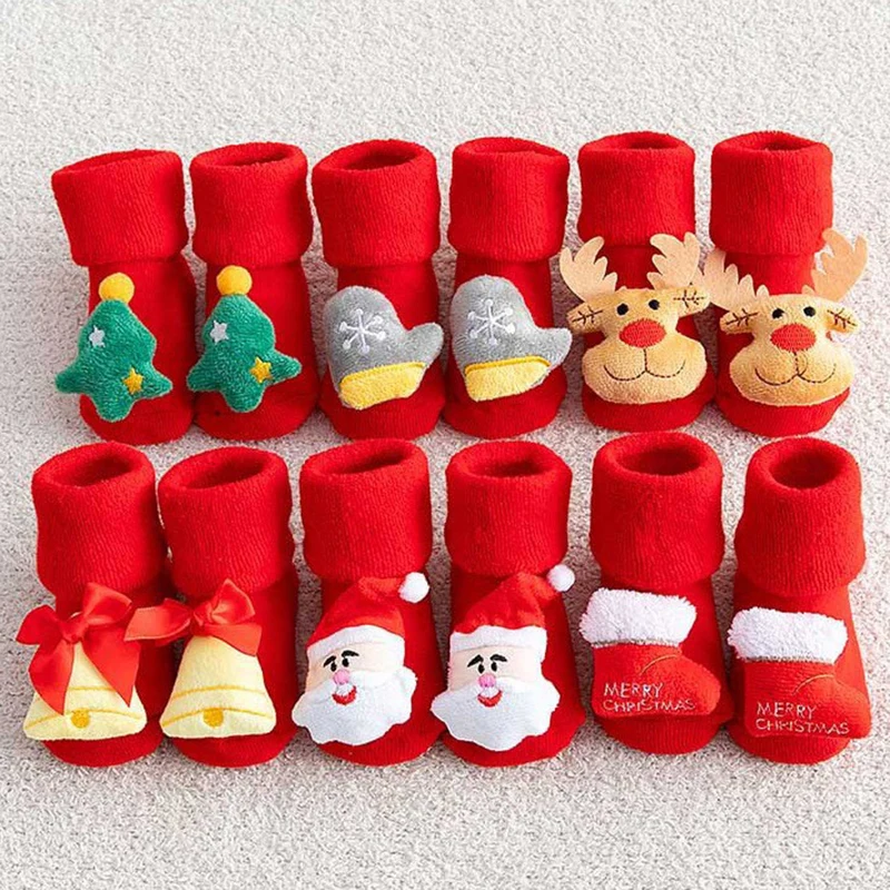 

Christmas Children's Socks Winter Thick Terry Baby Socks Non-slip Keep Warm Floor Socks Kids Baby Christmas Tree Bells Elk Sock