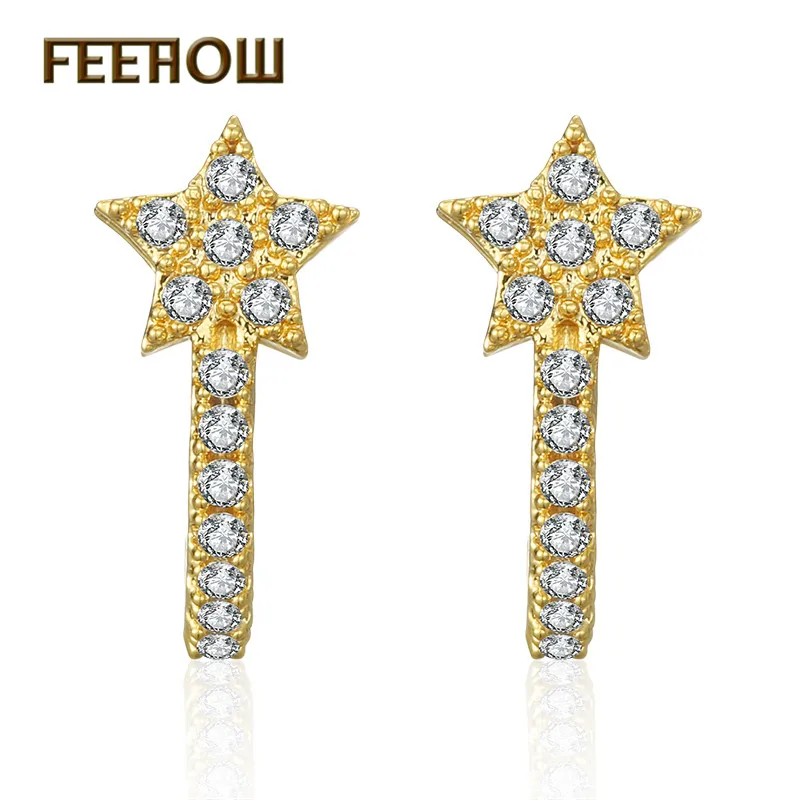 FEEHOW в форме звезды кубический цирконий простые милые серьги для женщин свадьбы