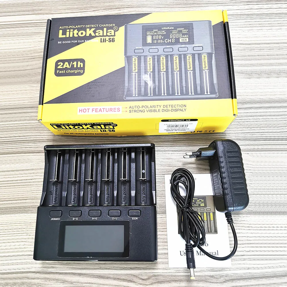 Зарядное устройство LiitoKala для аккумуляторов 18650 26650 21700 32650 AA AAA 6 слотов 4 тока