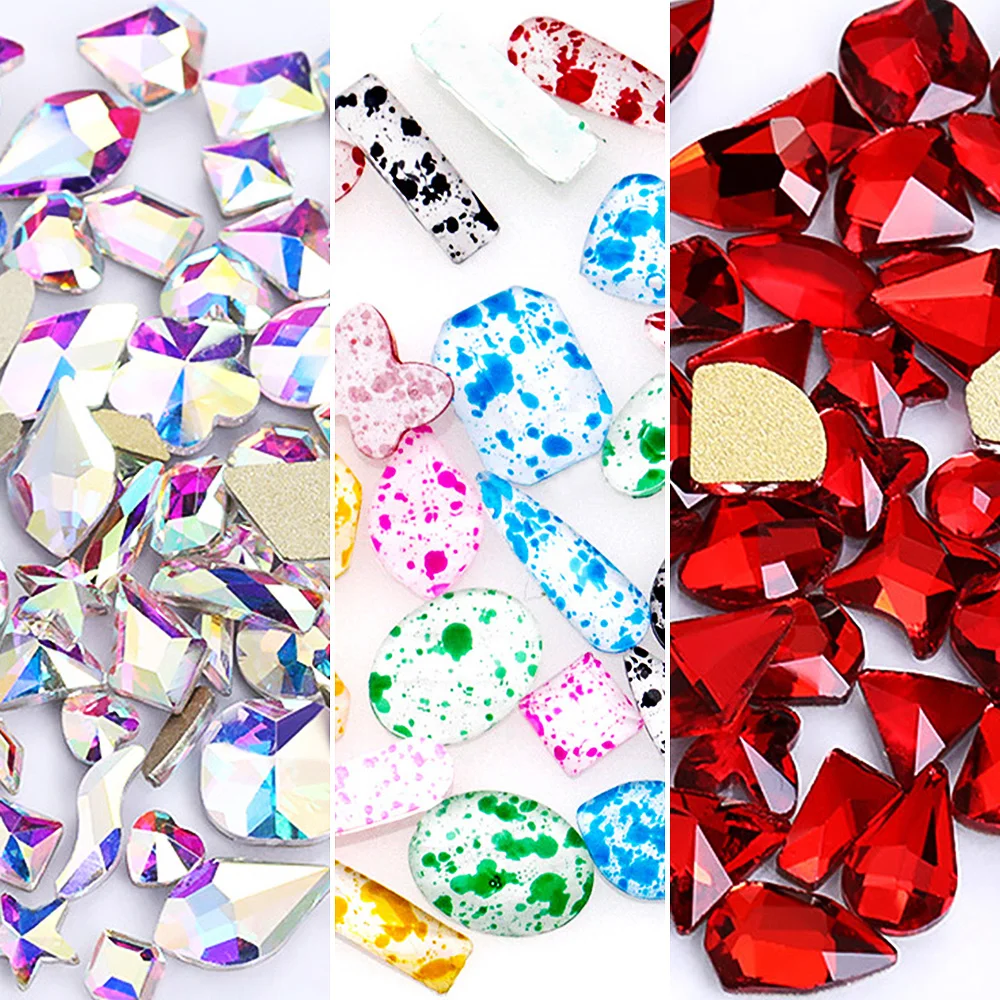

50pcs Mix Shape Flatback Shine Crystals Strass Trim Non Hotfix Glue On Rhinestones for Nails Stones Garment Fabric Gems Crafts